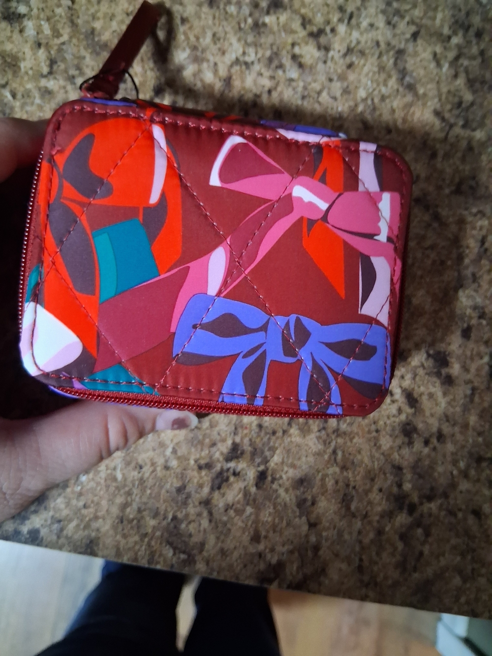 Quilted Red Bow Print Zip Travel Medicine Case- Unbranded